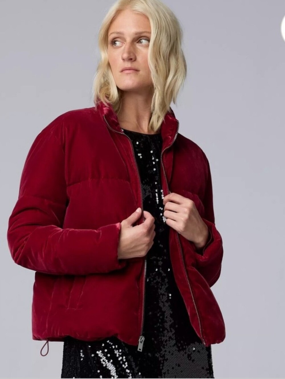 Simply Vera Wang Women's Velvet Puffer Jacket - Red Womans Small